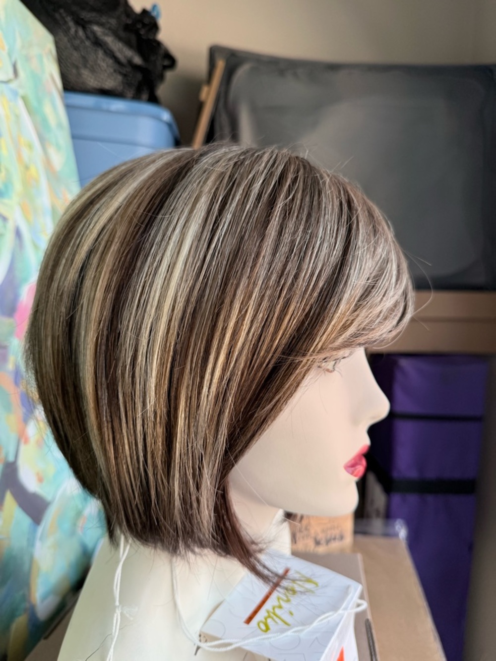 Natural-Look Short Bob Wig in Chocolate Frost - Unlabeled Brand - Picture 2 of 6